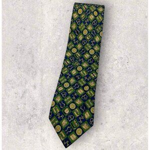 GUCCI Silk Tie ITALY Blue Green Geometric Equestrian W:3.6" EUC